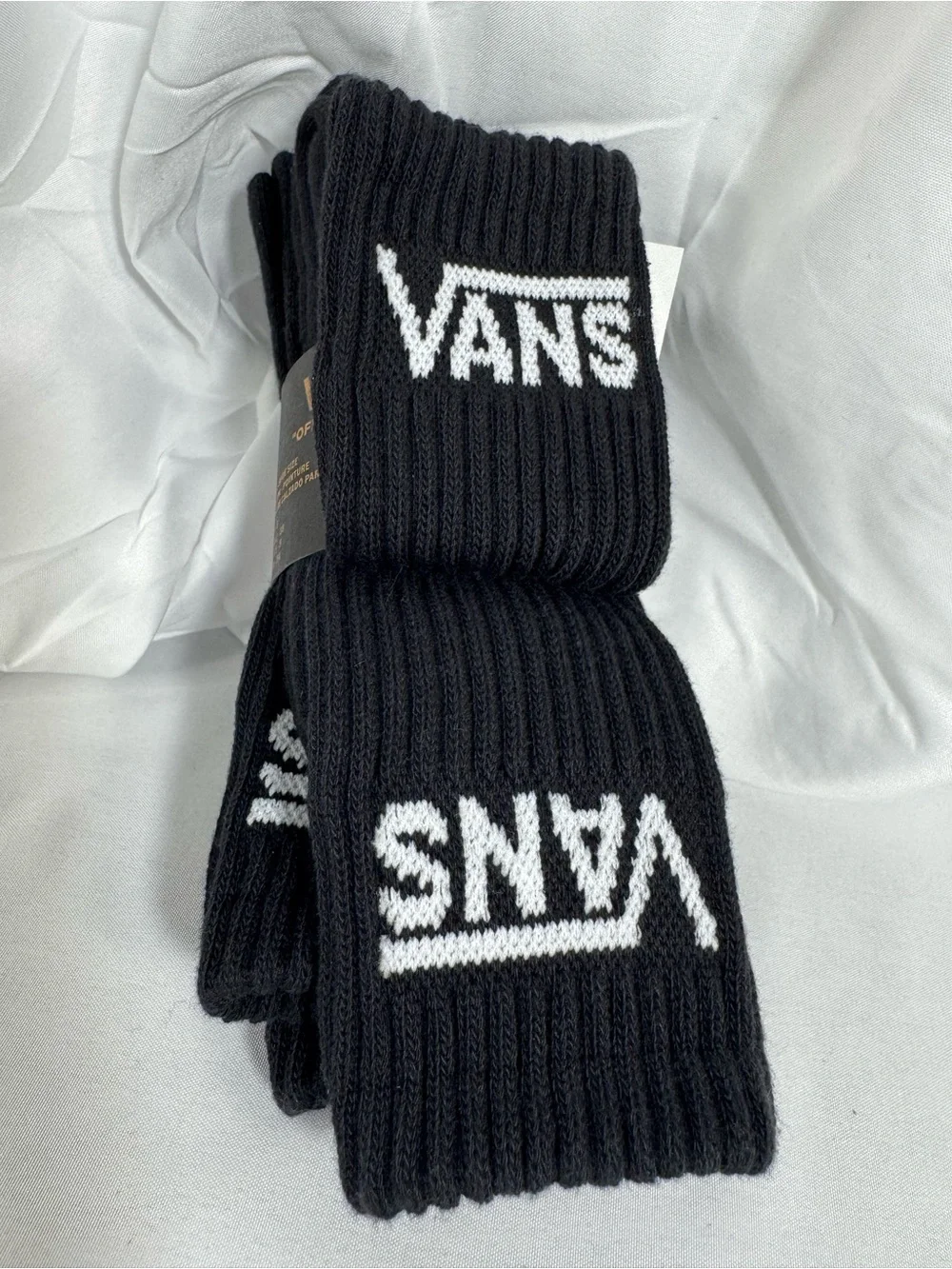 Vans Boy’s Black Crew Socks with White Logo shoe size 1-6 - Picture 6 of 6